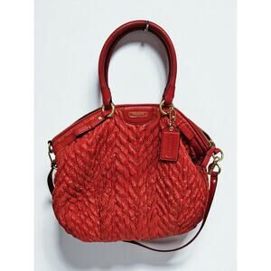 Coach Quilted Satchel Red Chevron Leather Shoulder Bag